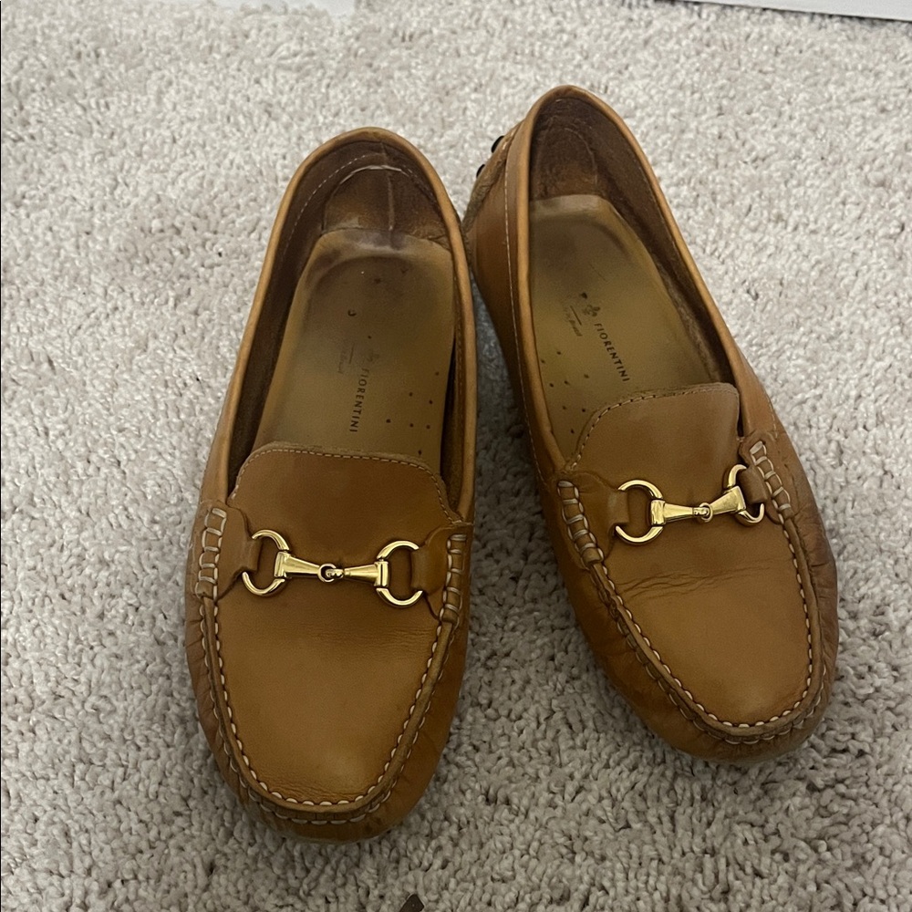 Fiorentini + Baker Tan Loafers with Gold Accents